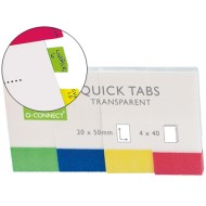 Banderitas separadoras q-connect 20x50 mm transparentes y color pack de 4 con 50 hojas