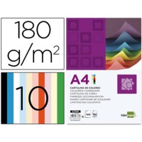 Cartulina a4 180g/m2 10 colores surtidos paquete de 100.