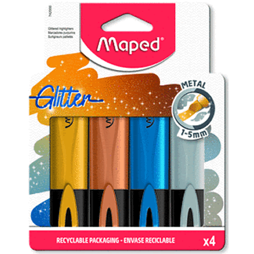 Marcador Fluorescente Maped Glitter Metalizado Pack 4
